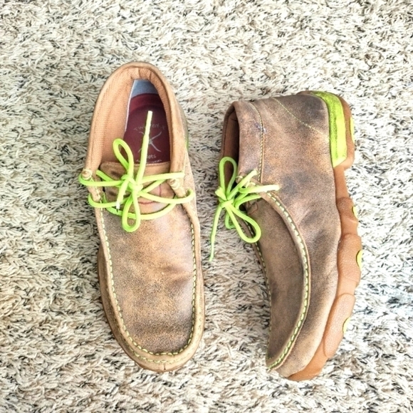 Twisted X Men's Brown Bomber/Neon Yellow Driving Mocs MDM0026 sz 8 - Picture 1 of 10